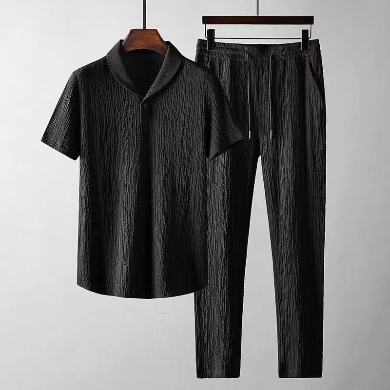 Ensemble d'été ample haut à manches courtes et pantalon à cordon de serrage