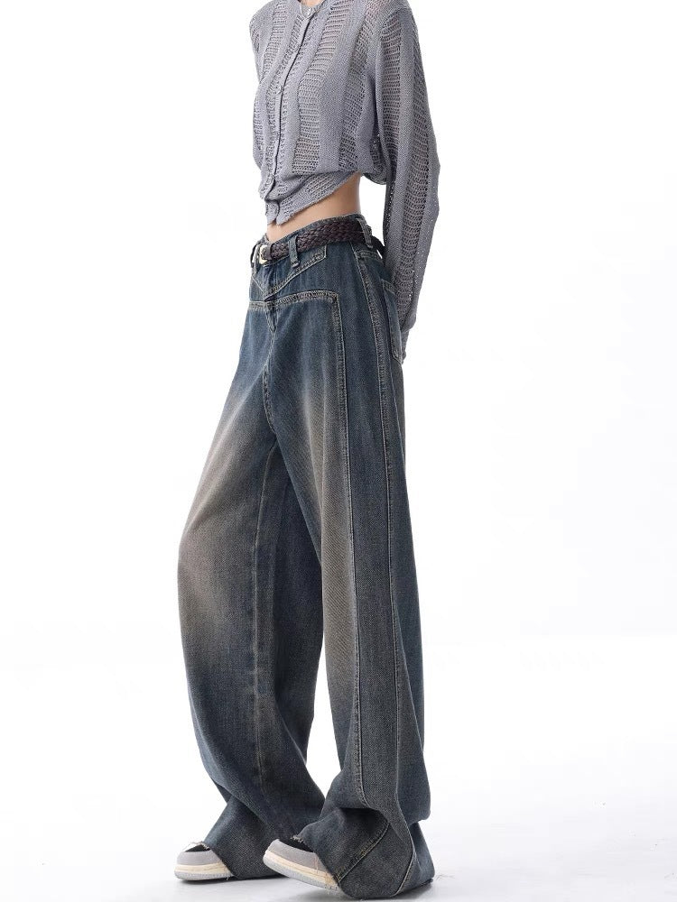 Nostalgic Raw Hem High Waist Wide Leg Jeans for Women