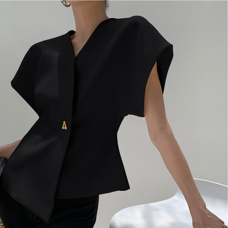 Design Sense Slim Fit Fitted Waist Vest Irregular Solid Top