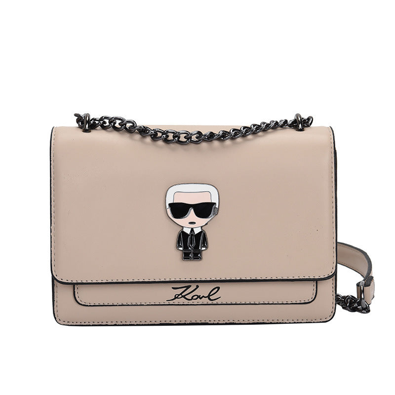 Fashion Chain One-Shoulder Medium Small Square Bag with Lock
