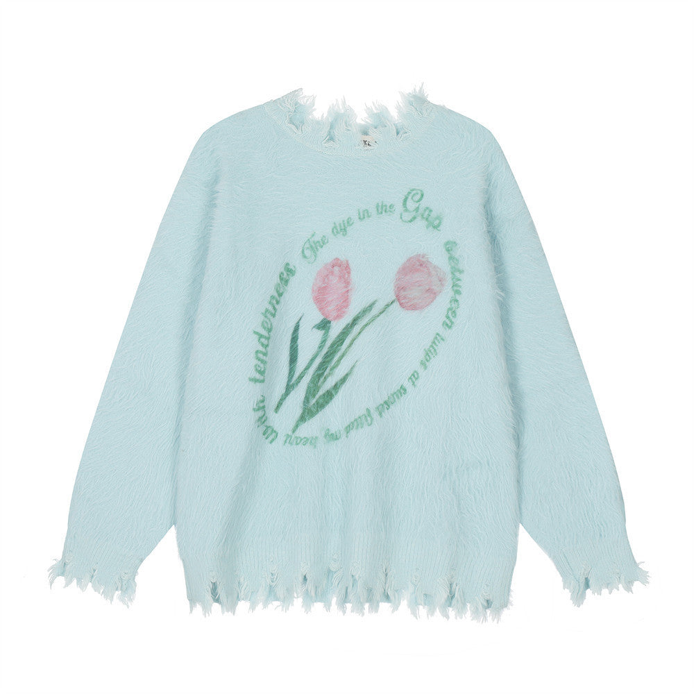 Flower Print Loose Sweater Bottoming Men