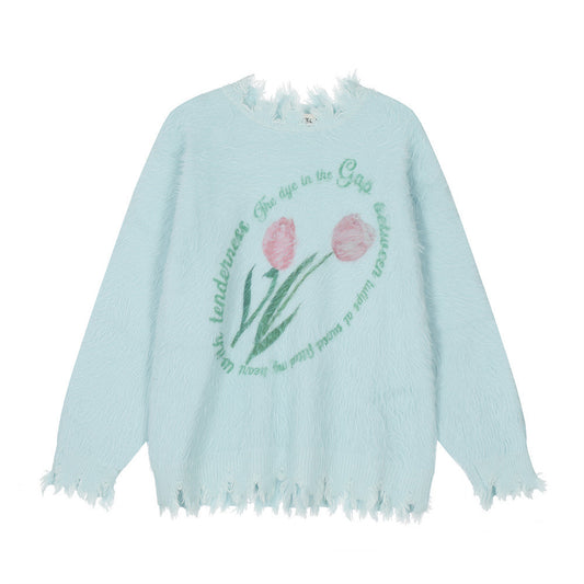 Flower Print Loose Sweater Bottoming Men