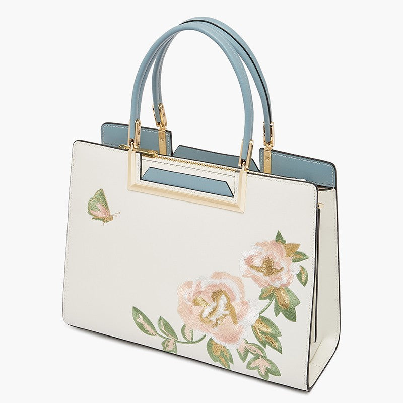 Sac bandoulière en cuir refente de vache brodé pour femme