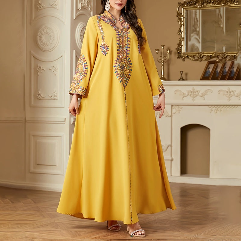 Elegant Arabian Gulf Women's Long Sleeve Floor-Length Dress - For Casual & Party Wear