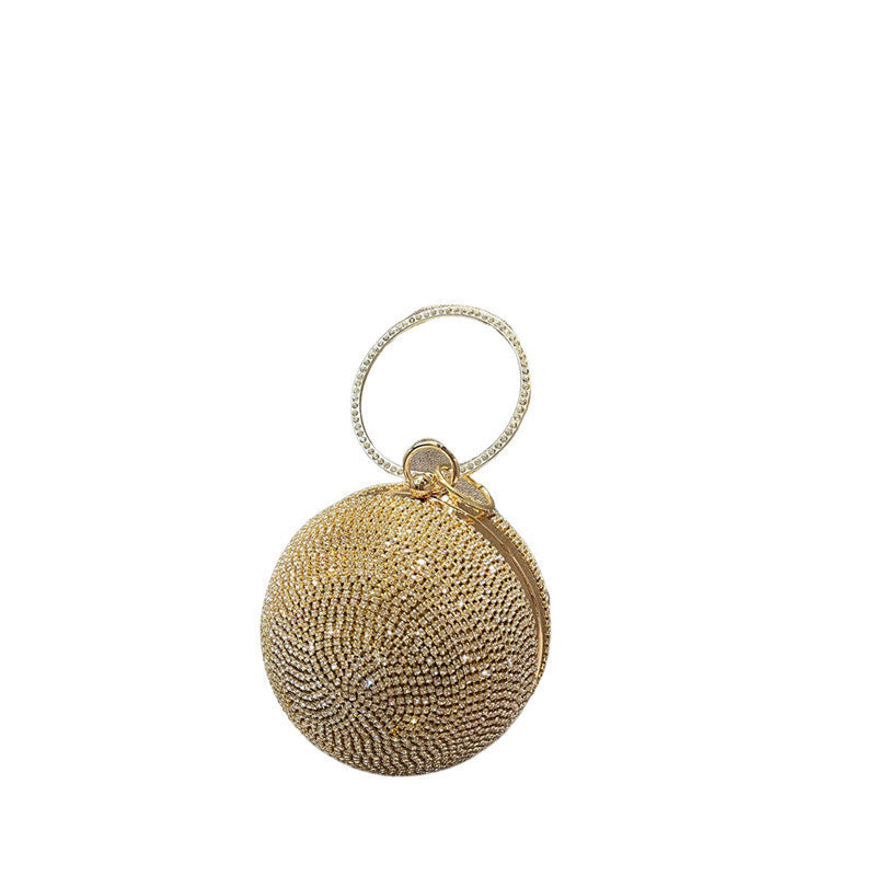 Women's Rhinestone Round Ball Dinner Bag - Gold & Silver, 14cm