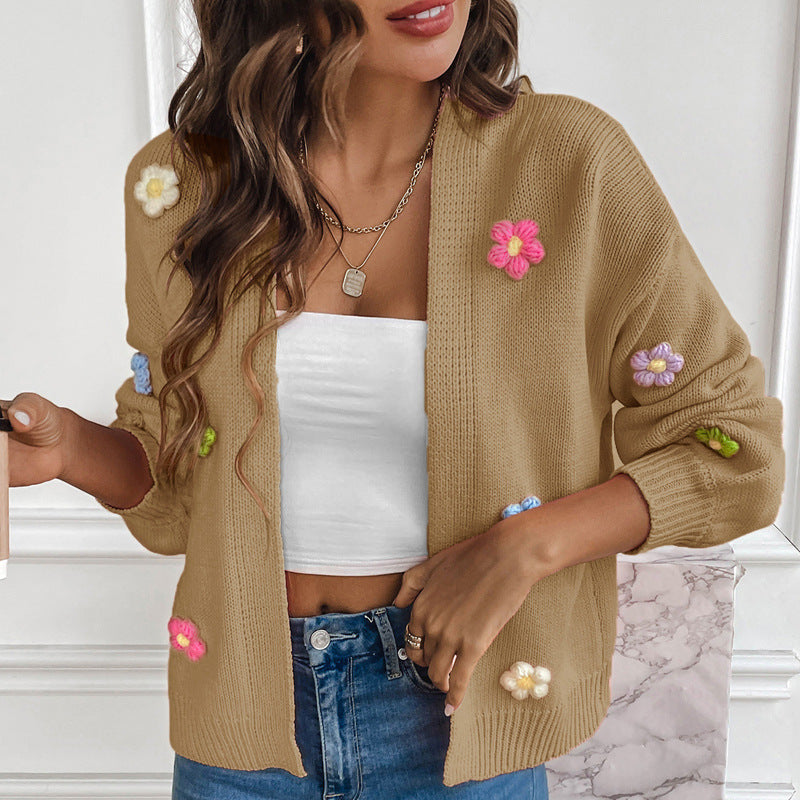Gilet cardigan en maille à fleurs pour femme