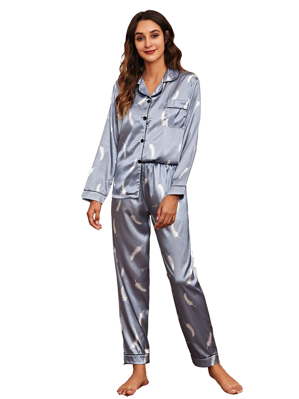 Two-Piece Stretch Satin Pajama Set for Women