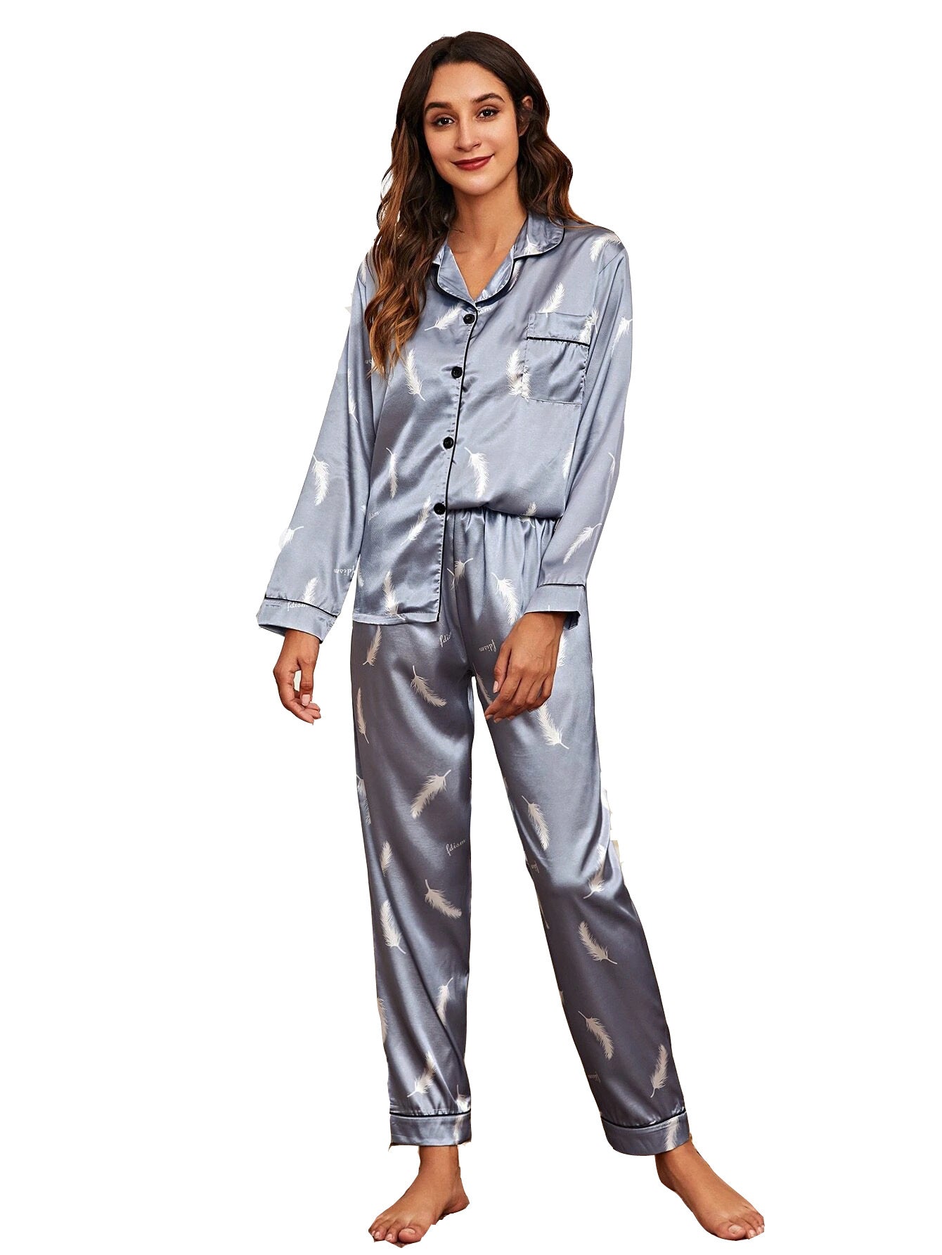 Two-Piece Stretch Satin Pajama Set for Women