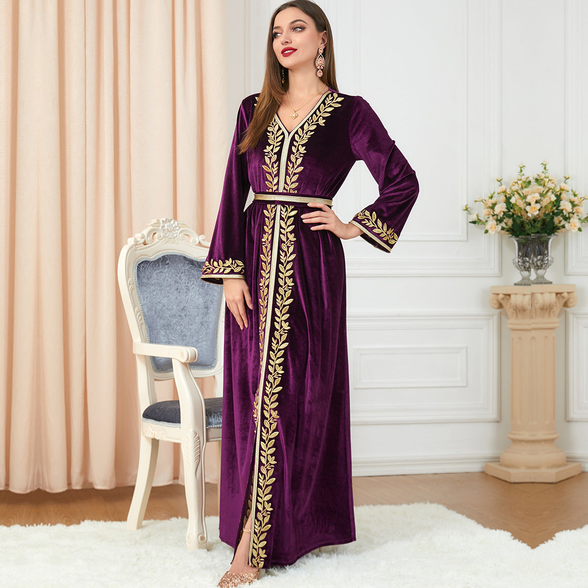 Arab Women's Long Sleeve Slit Women's Dress