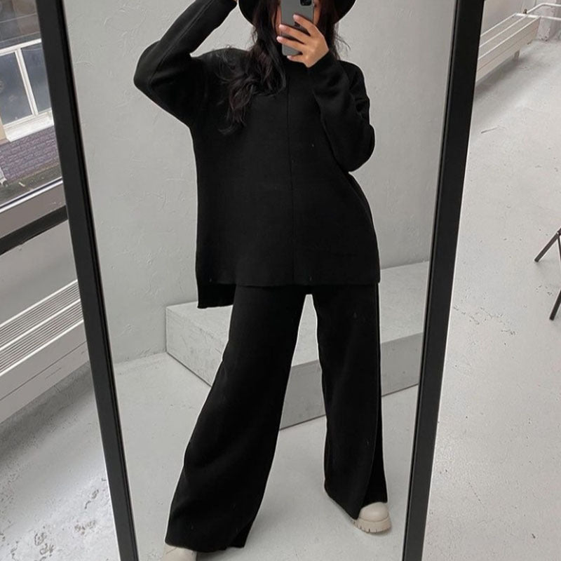 Long Sleeve Loose Knit Sweater and Trousers Set