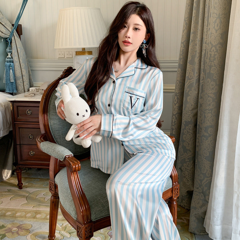 Ice Silk Thin Long-sleeved Trousers Pajamas Suit