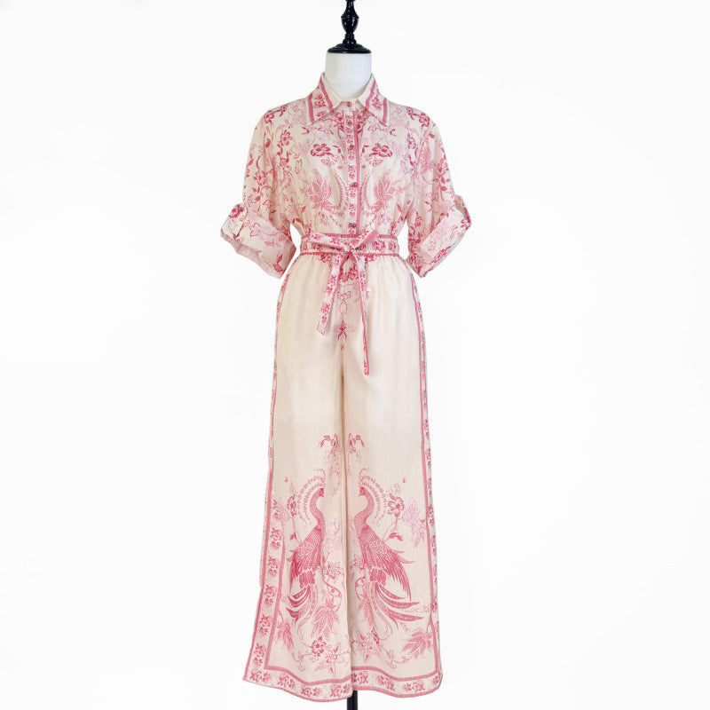 Australian Niche Printing Geometric Pattern Shirt and Wide Leg Trousers Suit
