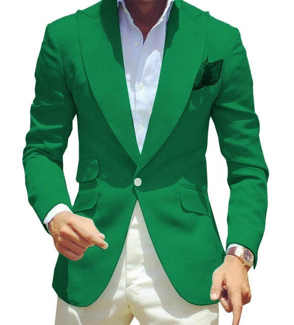 Men's Pure Color Polyester Suit Jacket Simple Temperament