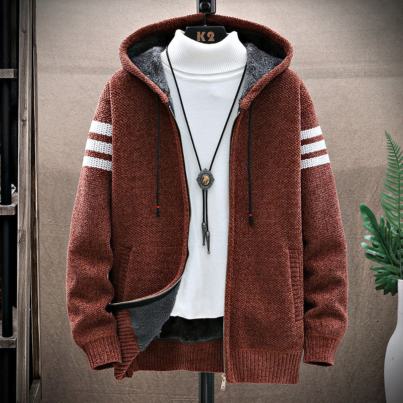 Men's Hooded Plus Size Velvet Thickened Cardigan