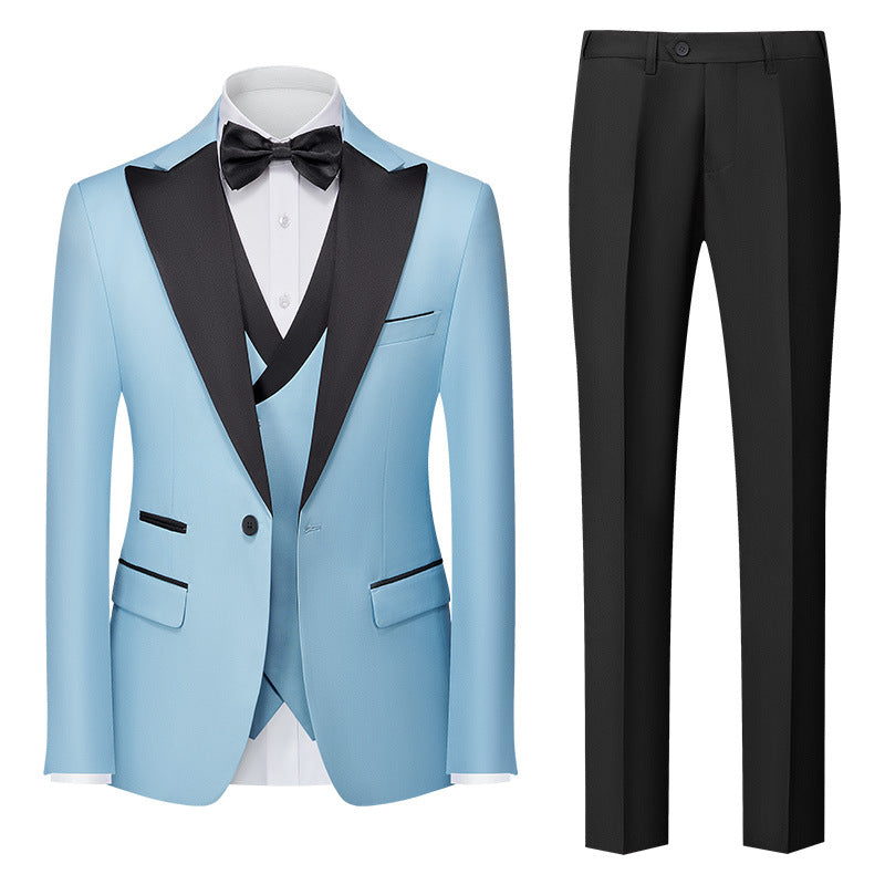 Men's Slim-Fit Three-Piece Cotton Blend Suit