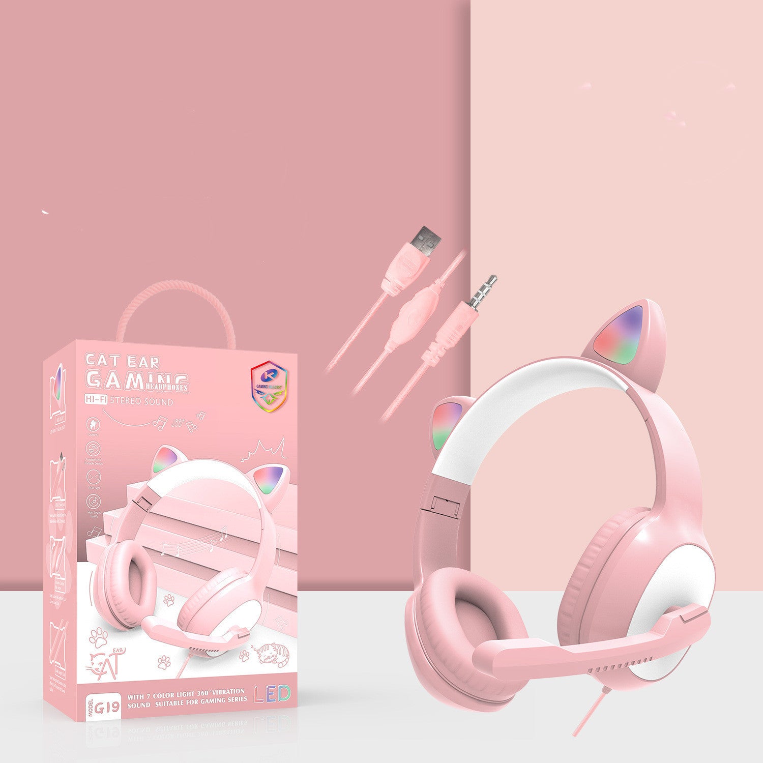 Wired Gaming Headphones G19 - Pink, Red, Black, Light Blue