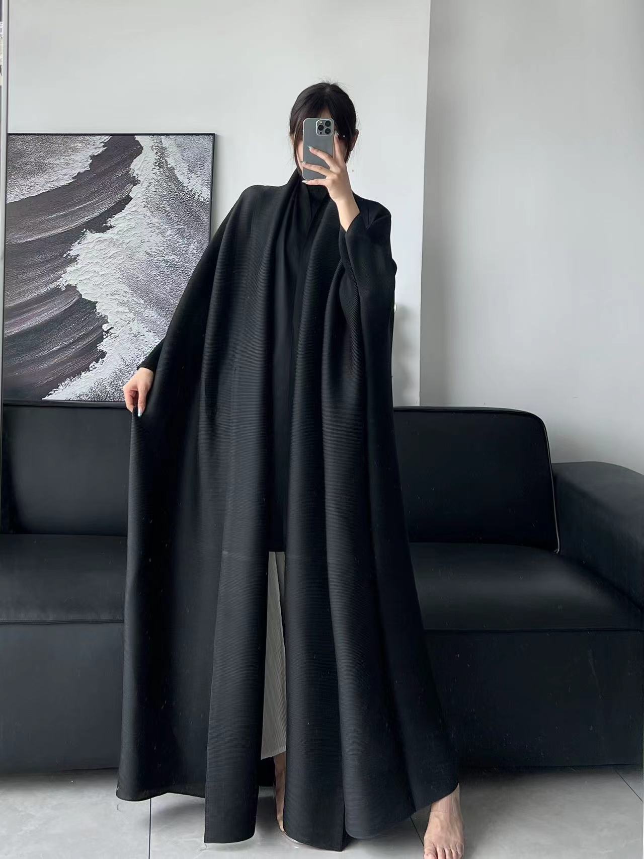 Pleated Print Fashionable All-match Lace-up Loose Arabian Abaya Robe