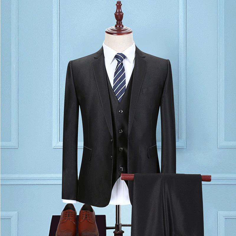 Men's Slim Fit Three-Piece Business Suit with Tie