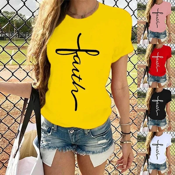 Letter Print Round Neck Short Sleeve T-Shirt