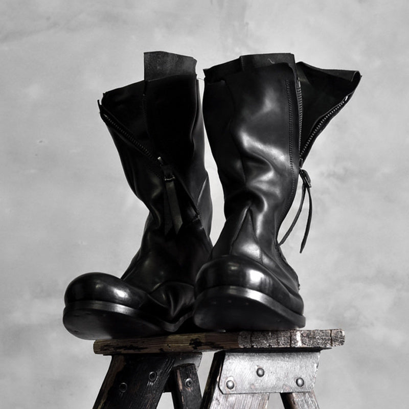 Bottes rétro en cuir déstructurées asymétriques pour hommes avec fermeture éclair