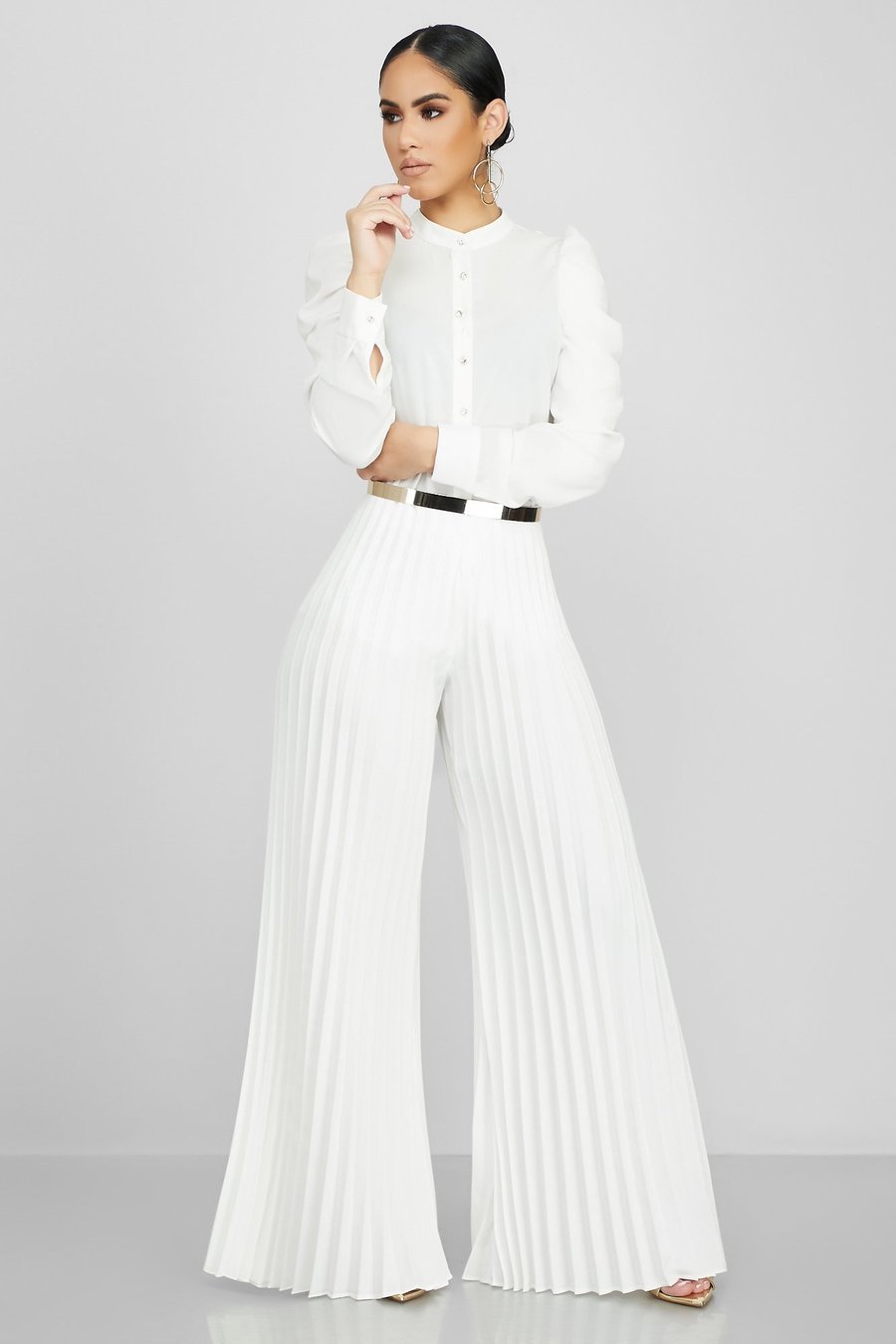 Pantalon plissé à jambes larges pour femme, tendance et décontracté