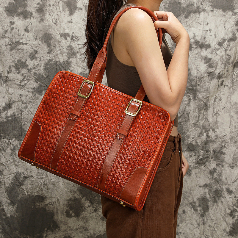 Women's Hand-Woven Vegetable Tanned Full-Grain Cowhide Leather Handbag
