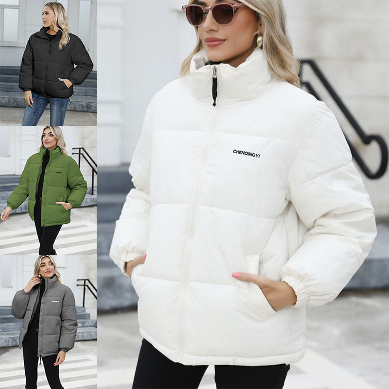 Women’s Winter Casual Windproof Down Cotton Thickened Jacket Solid Outwear