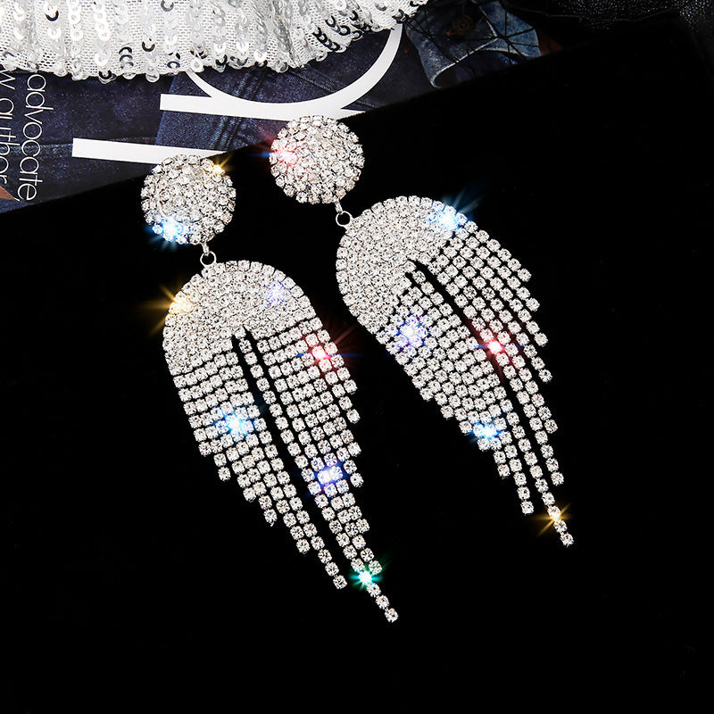 Silver Pin Earrings Exaggerated Long Tassel