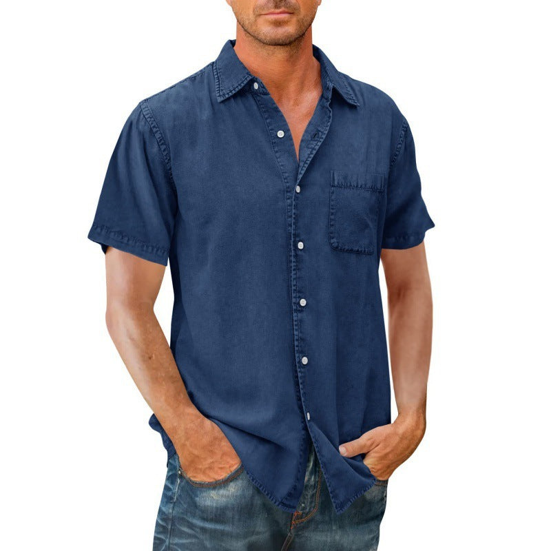 Men's Polo Collar Solid Color Pocket Shirt - Summer Short Sleeve