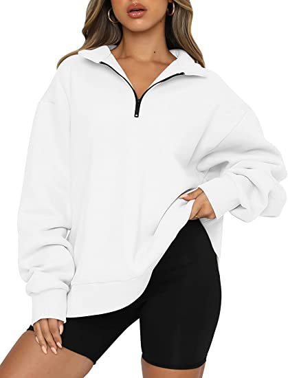 Sweat-shirt zippé femme à col rabattu – Haut pull ample et décontracté