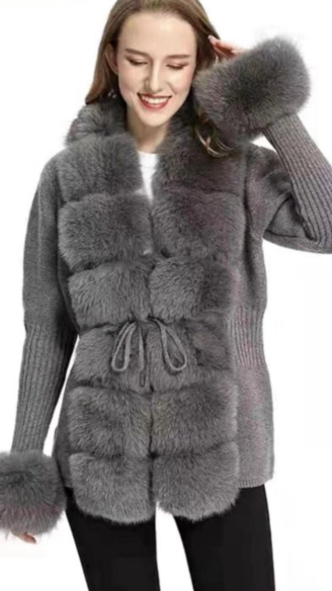 Gilet en Tricot Femme avec Manches Amovibles Couleur Unie Patte de Boutonnage