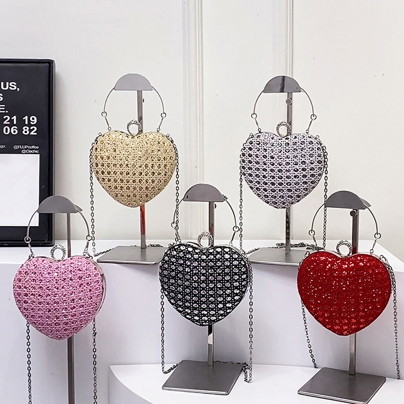 Women's Heart-Shaped Chain Messenger Bag with Sequins