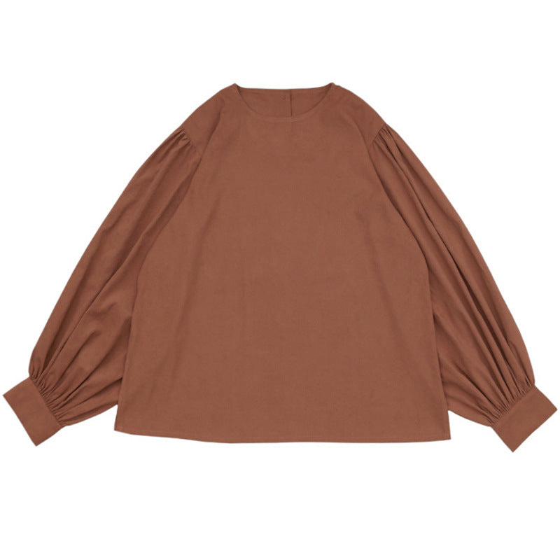Women's Autumn Cotton Crew Neck Lantern Sleeve Shirt