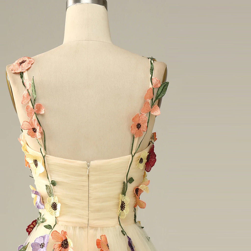 Champagne Korean Style Banquet Dress with Waistband and Zipper