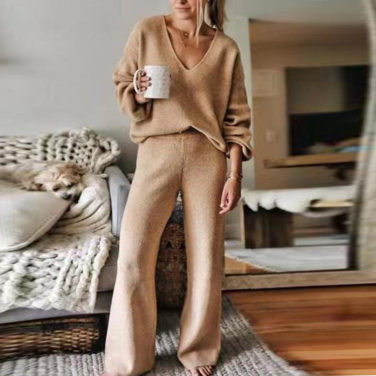 Spring Autumn Women's Leisure Suit Set Black Brown Cotton Polyester Wide Leg Pants