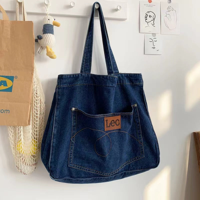 Japanese Denim Shoulder Bag With Large Capacity
