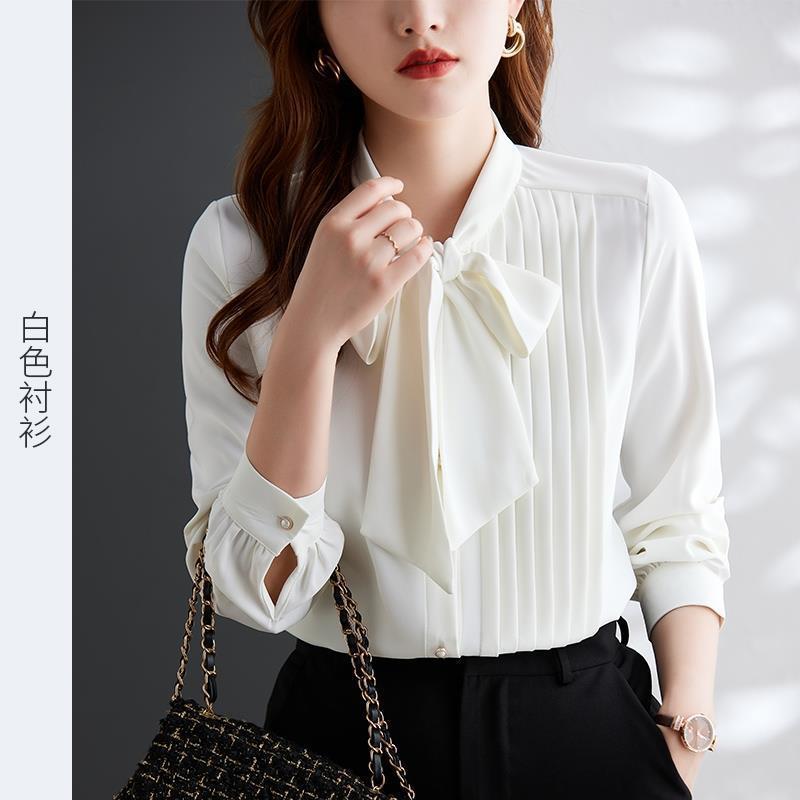 Light Brown Lace-Up Chiffon Long Sleeve Shirt for Women