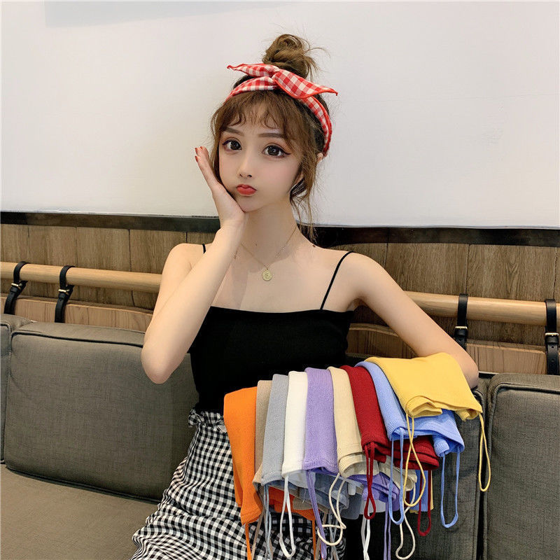 Slim Fit Knitted Spaghetti Strap Vest Outerwear Free Size