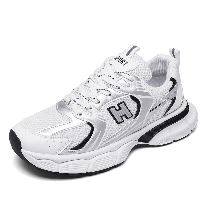 Men's Mesh Casual Running Shoes in White, Orange & Black