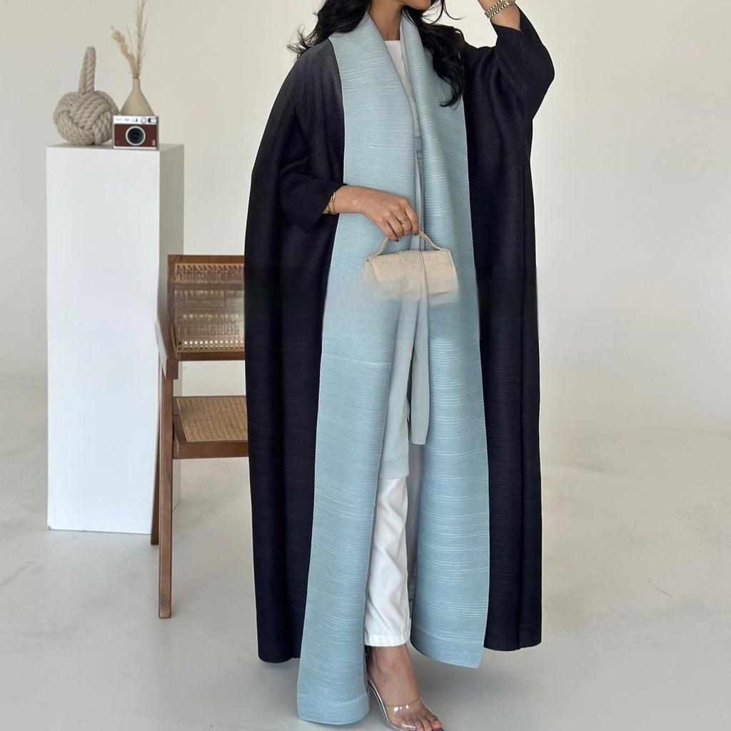 Pleated Trench Djellaba Printed Shawl Cardigan Ethnic Cloak Coat for Middle East Women