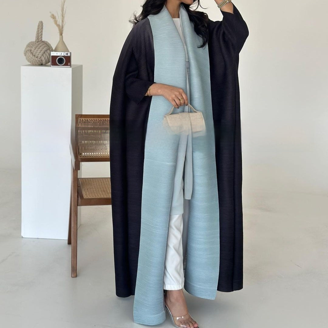 Pleated Trench Djellaba Printed Shawl Cardigan Ethnic Cloak Coat for Middle East Women