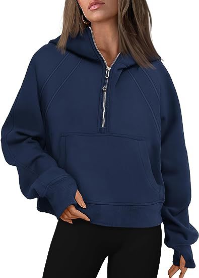 Sweat-shirt à capuche zippé avec poche Coupe ample Manches longues Pull pour femme
