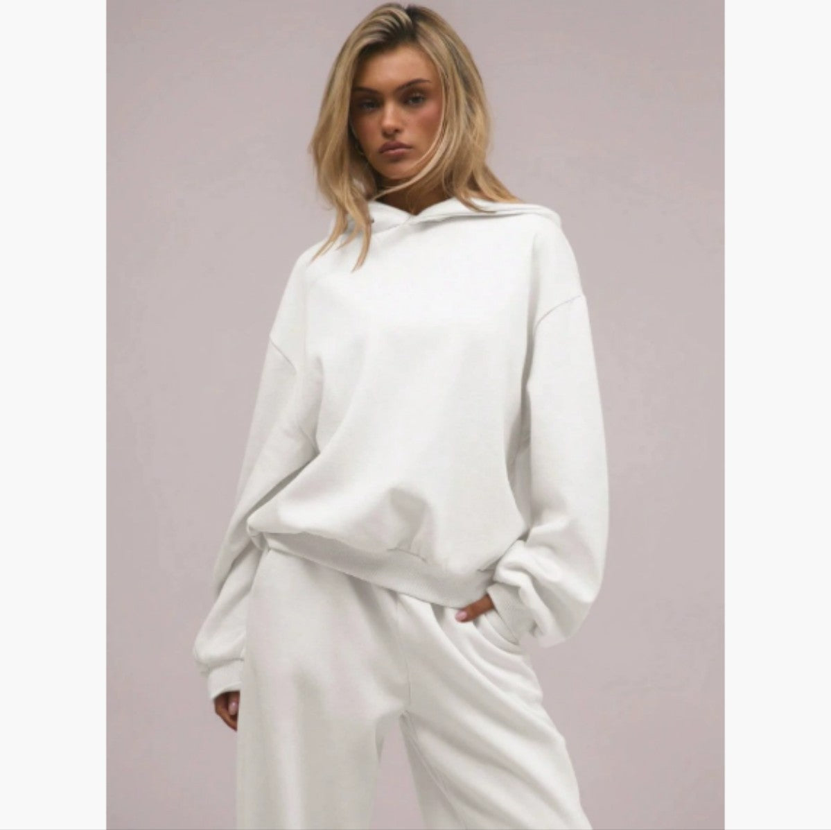 Oversized Pink Wool Hooded Sweatshirt for Women S-2XL