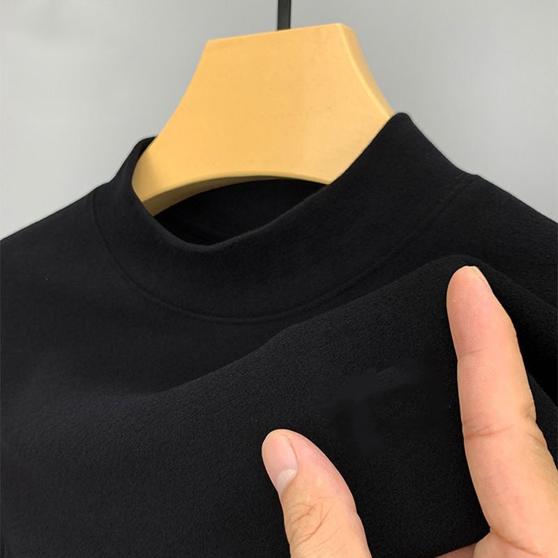 Double-Sided Dralon Men's Half-High Collar Long-Sleeve T-Shirt Slim Fit Wool Lining