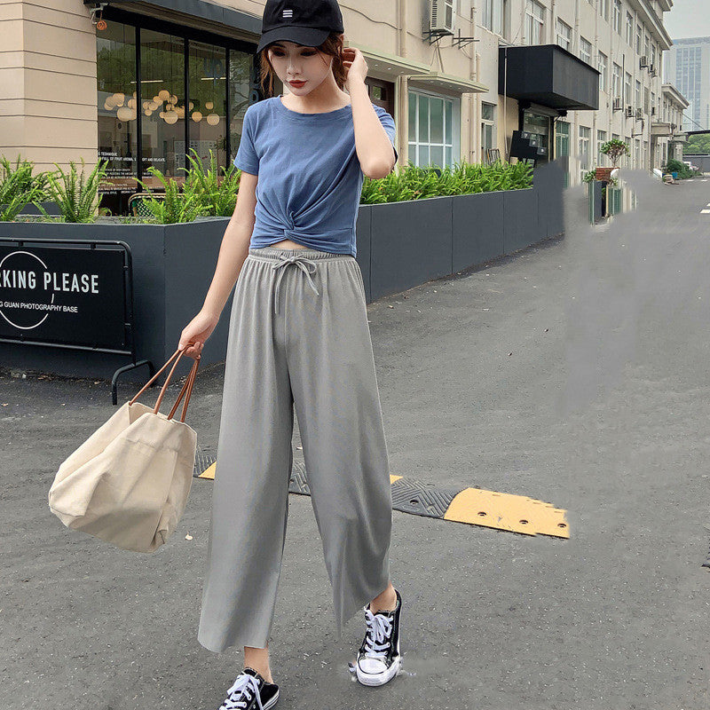 Women's Plus Size Wide-Leg Summer Pants Loose High Waist Cotton
