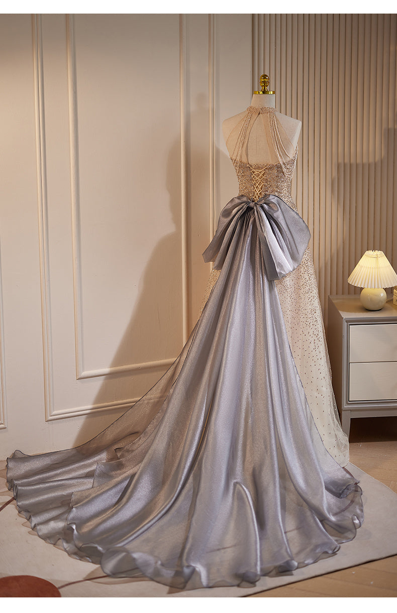 Champagne Tassel Evening Dress Slim Fit Polyester
