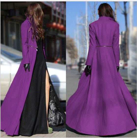 Slit Mopping Floor Super Long Woolen Stand-collar Coat Style