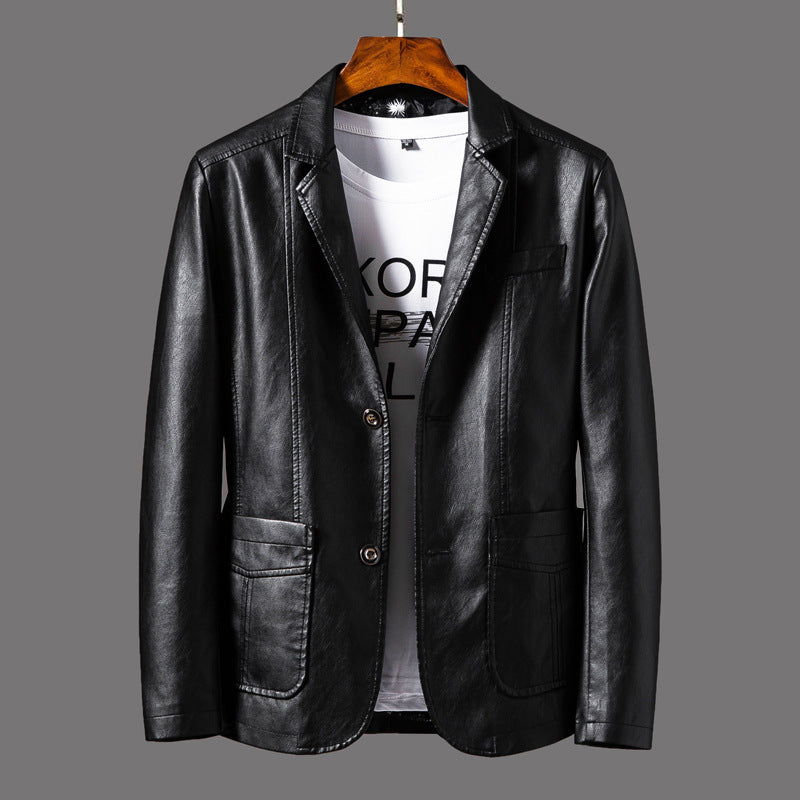 Men's Thin Lapel Leather Jacket for Autumn and Winter