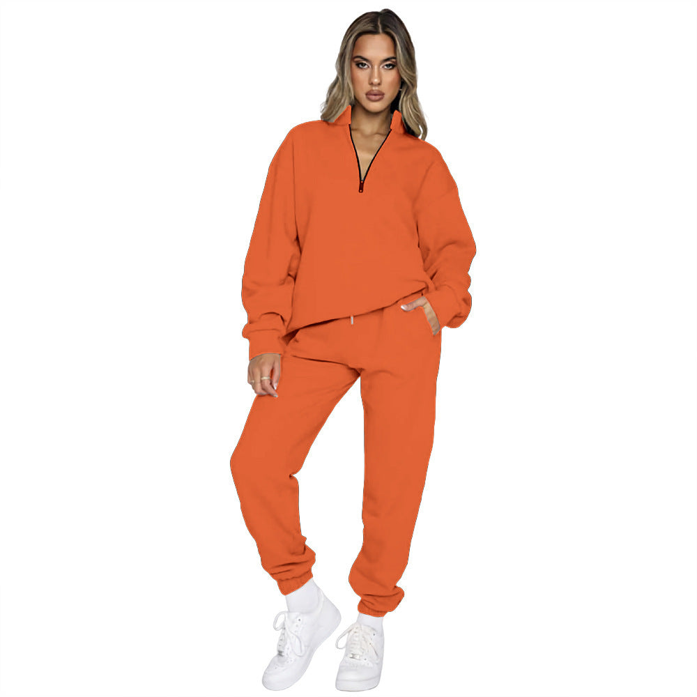 Women's Zipper Pullover Long Sleeve Sweater Two-Piece Set