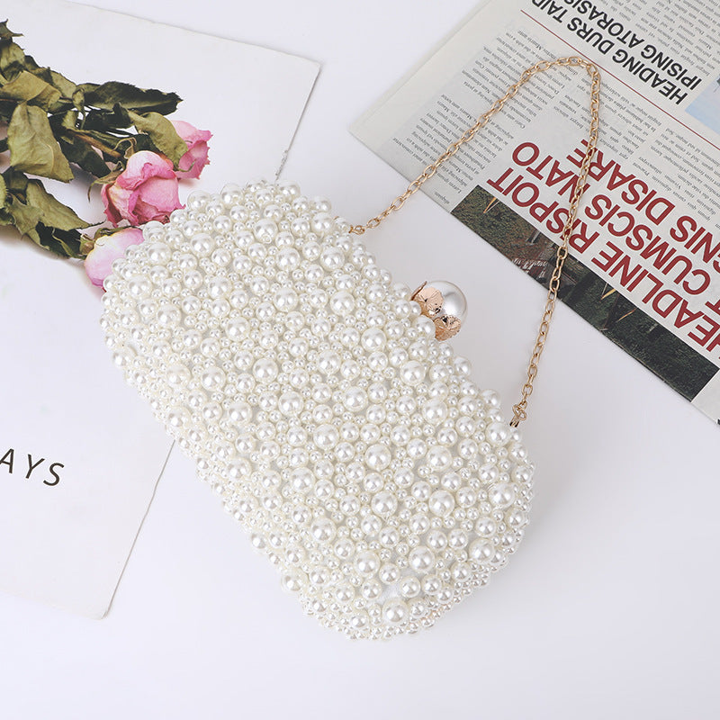Pochette de soirée en satin et perles pour femme avec fermoir